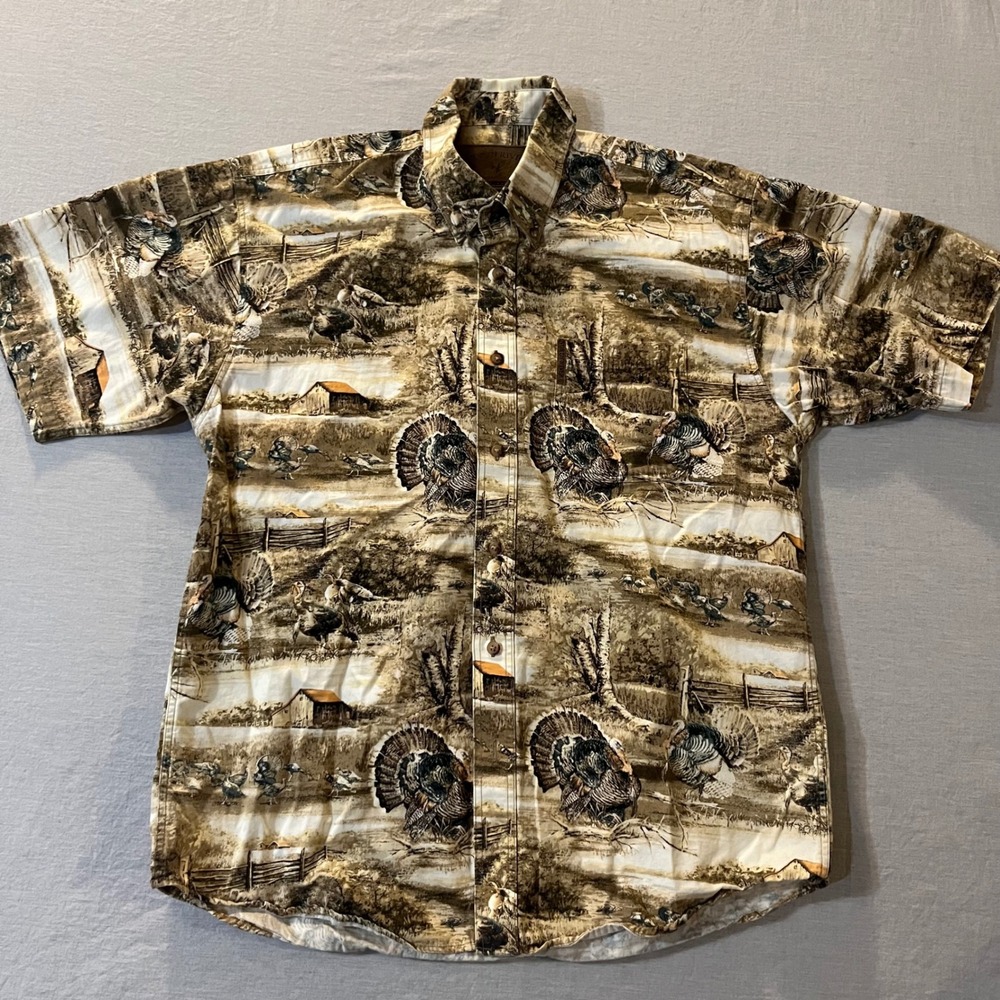 North River Outfitters Mens Medium Turkey Wildlife Scenic Print Cotton Shirt